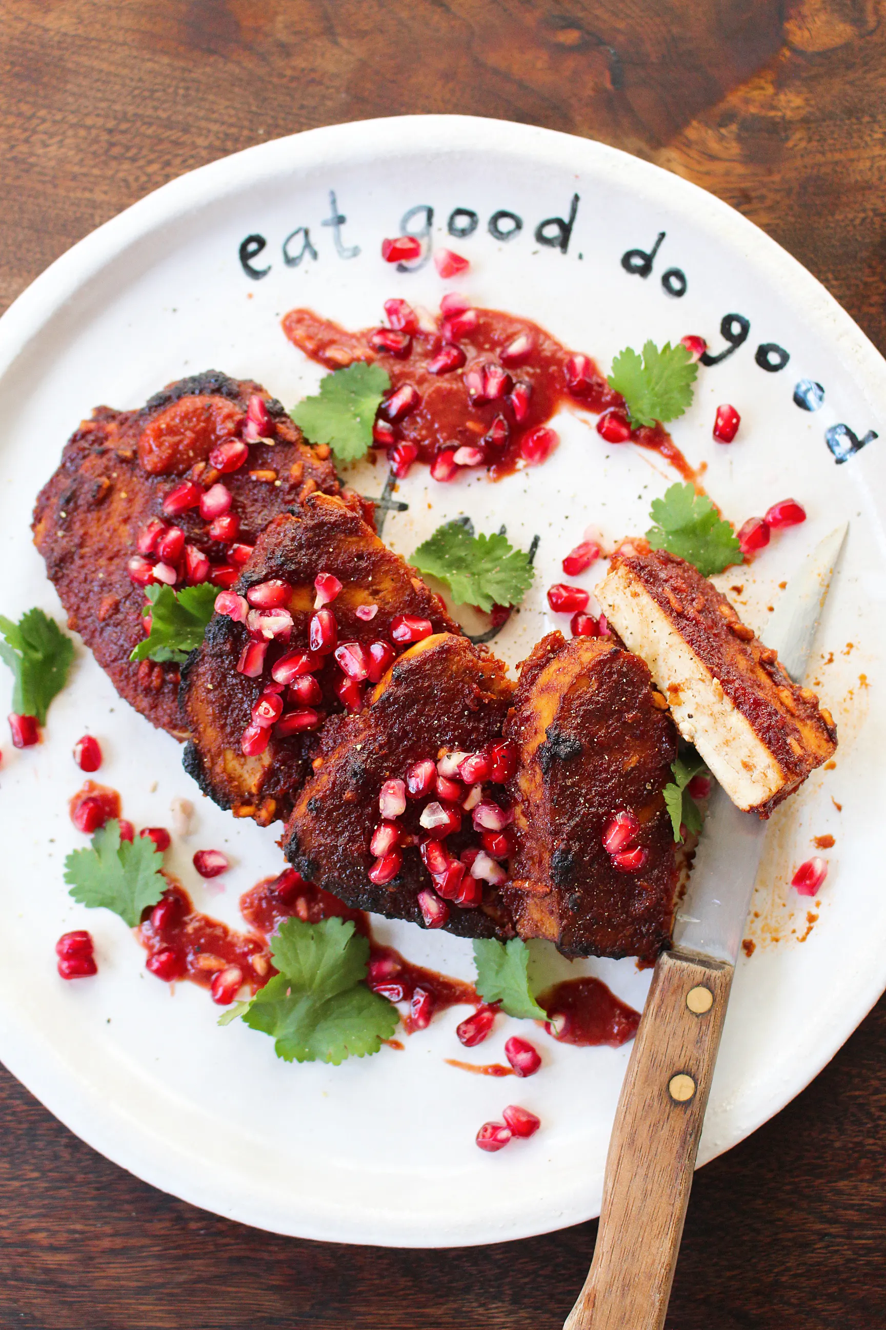 Vegan Sticky Pomegranate Tofu Steaks