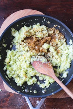 Celery cooking in frying pan