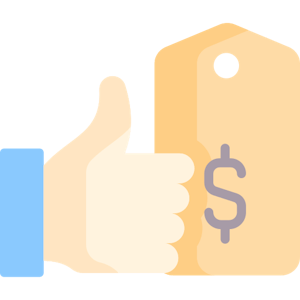 Ilustração de etiqueta de preço e mão com joinha