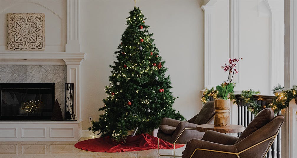 Christmas Tree Beside Fireplace