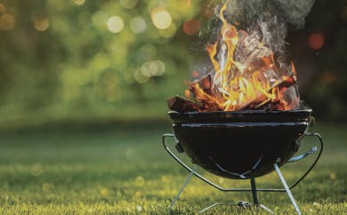Firepit in garden with flames