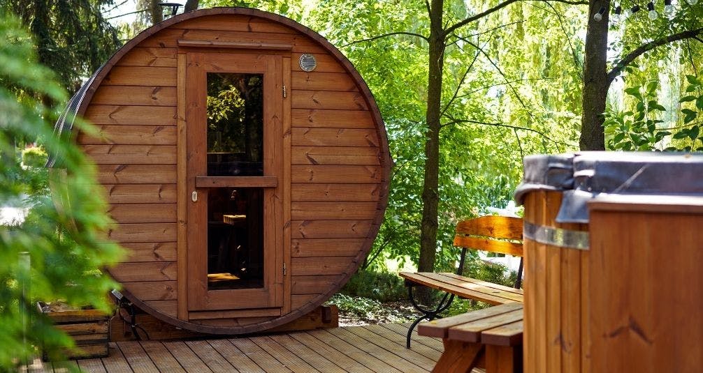 Outdoor Wooden Sauna in Garden