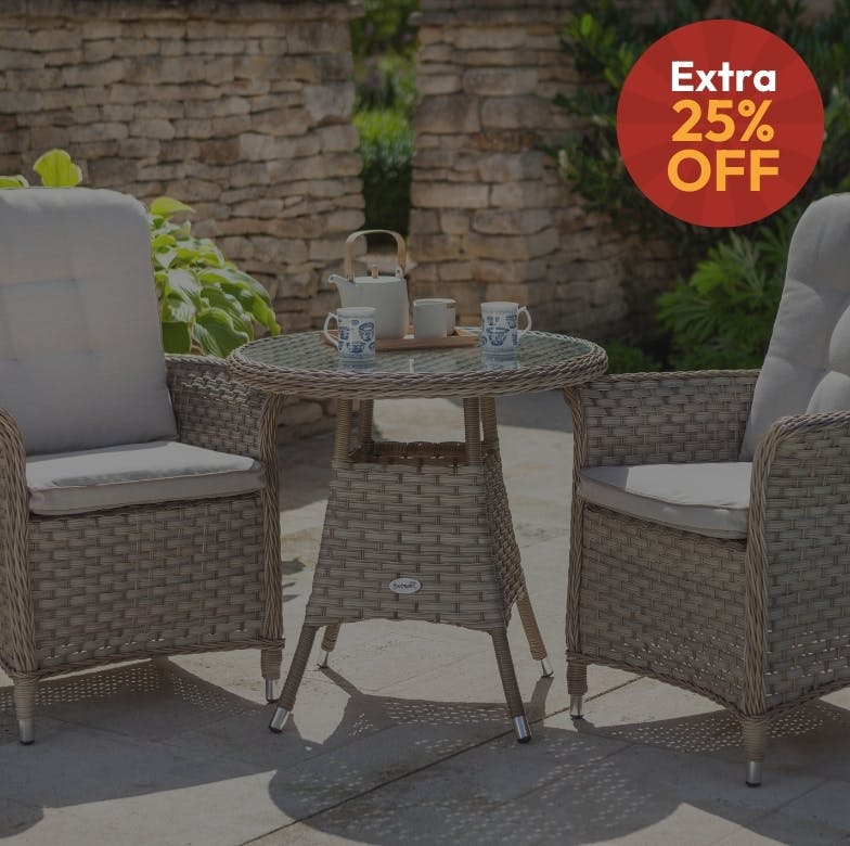 Rattan Garden Bistro Set 2 Seater with Cushions