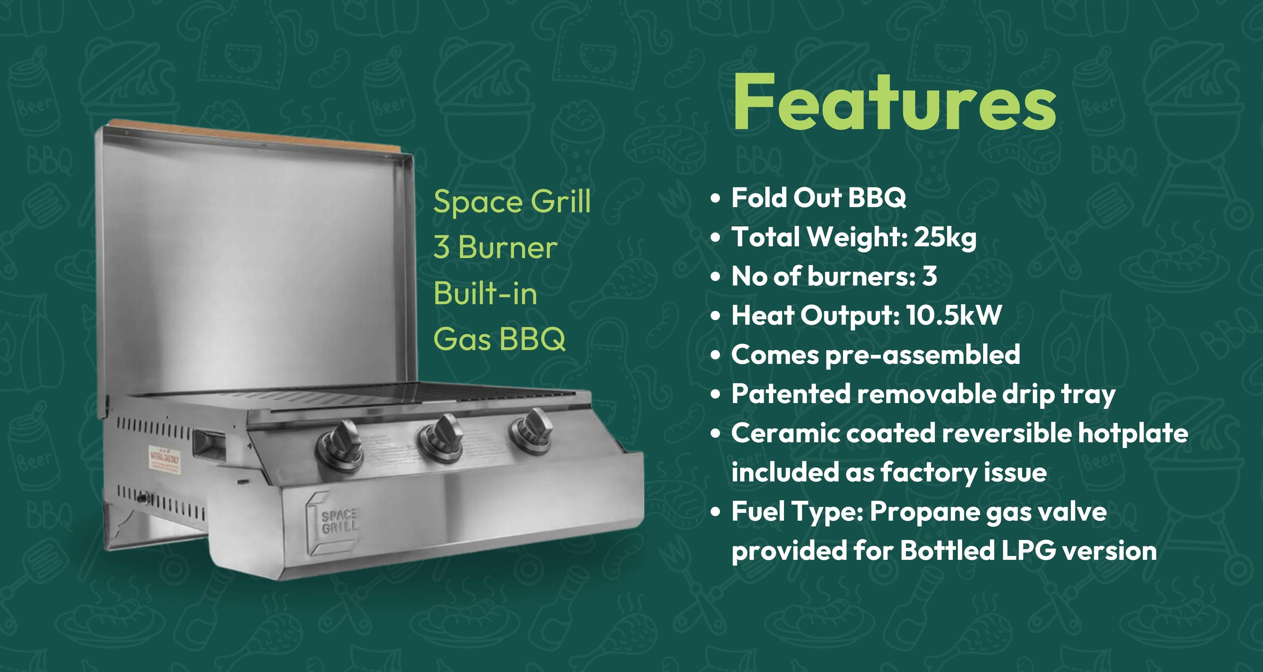 Space Grill 3 Burner Built-in Gas BBQ