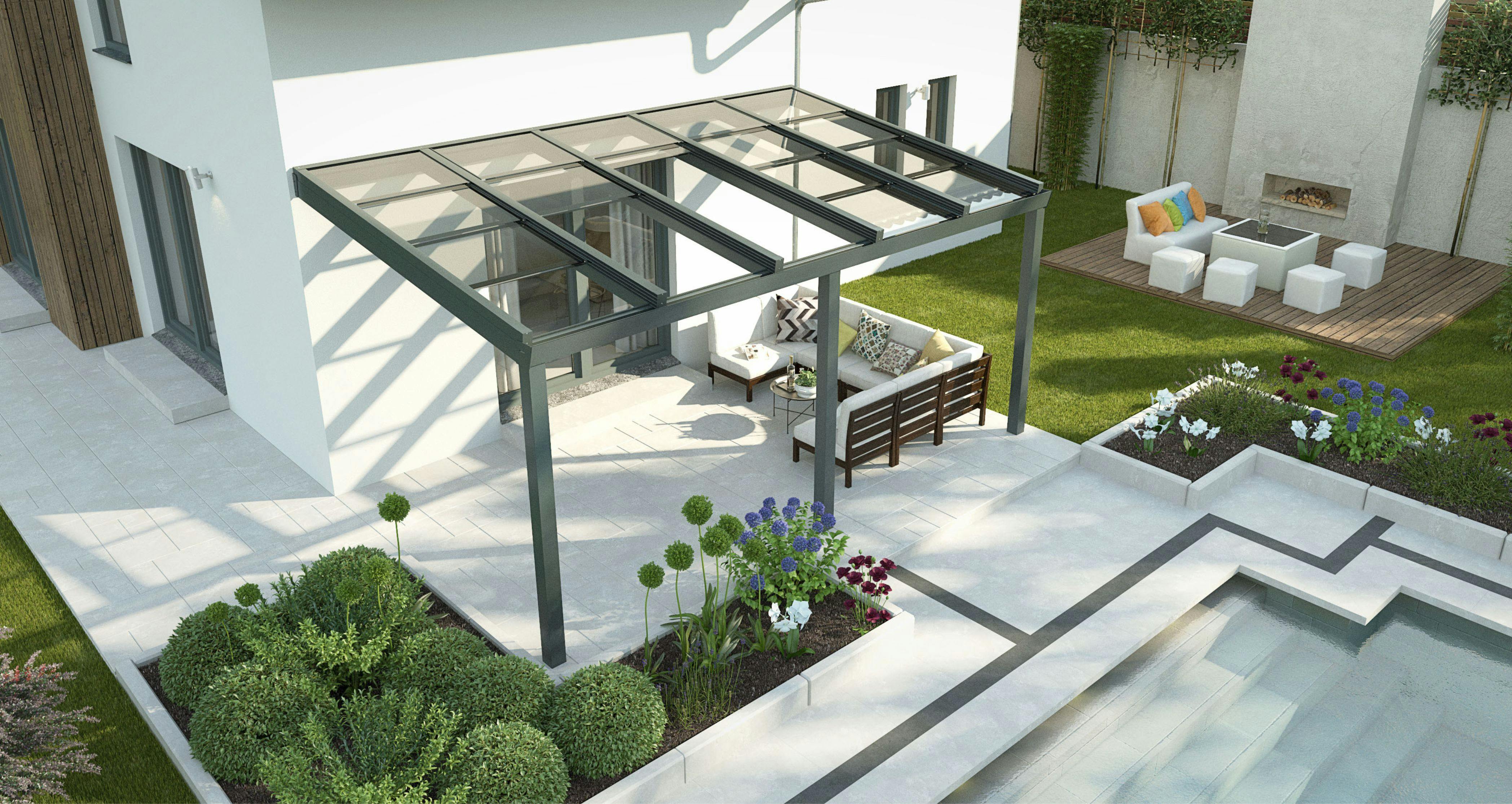 Stylish Modern Pergola in Summer Garden