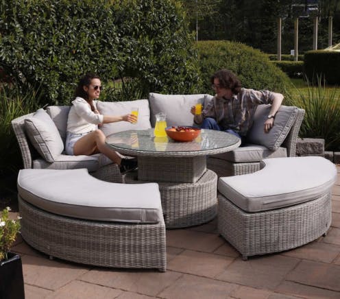 Couple sitting on Rattan Furniture in Garden