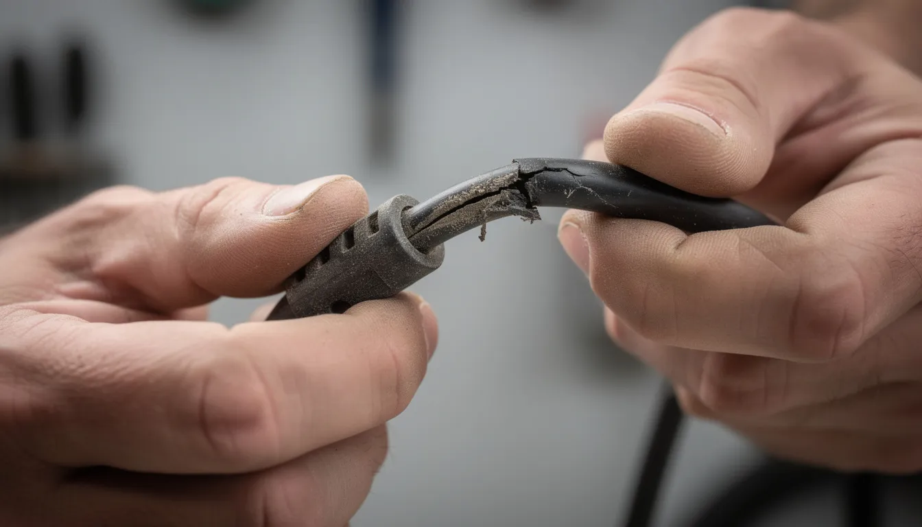 examining frayed power cable