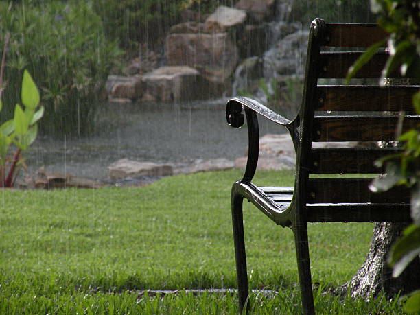 Garden chair outside on a rainy day