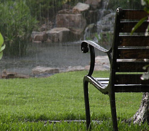 Garden chair outside on a rainy day