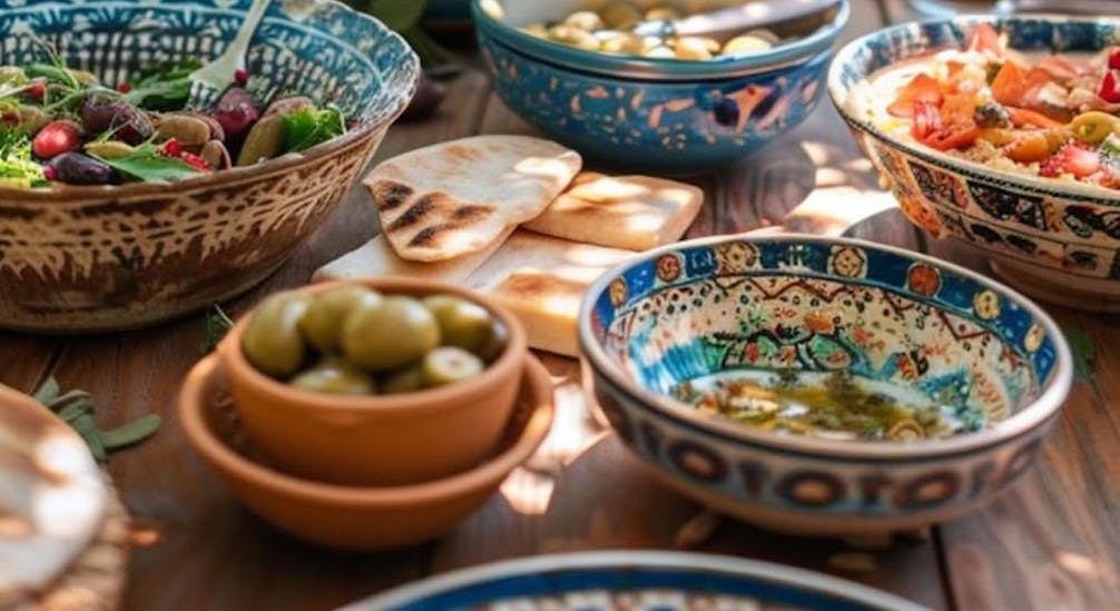 garden party table laden with food