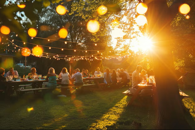 garden party setting evening light