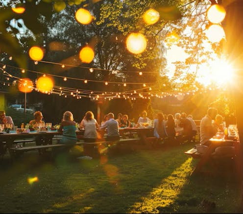garden party setting evening light