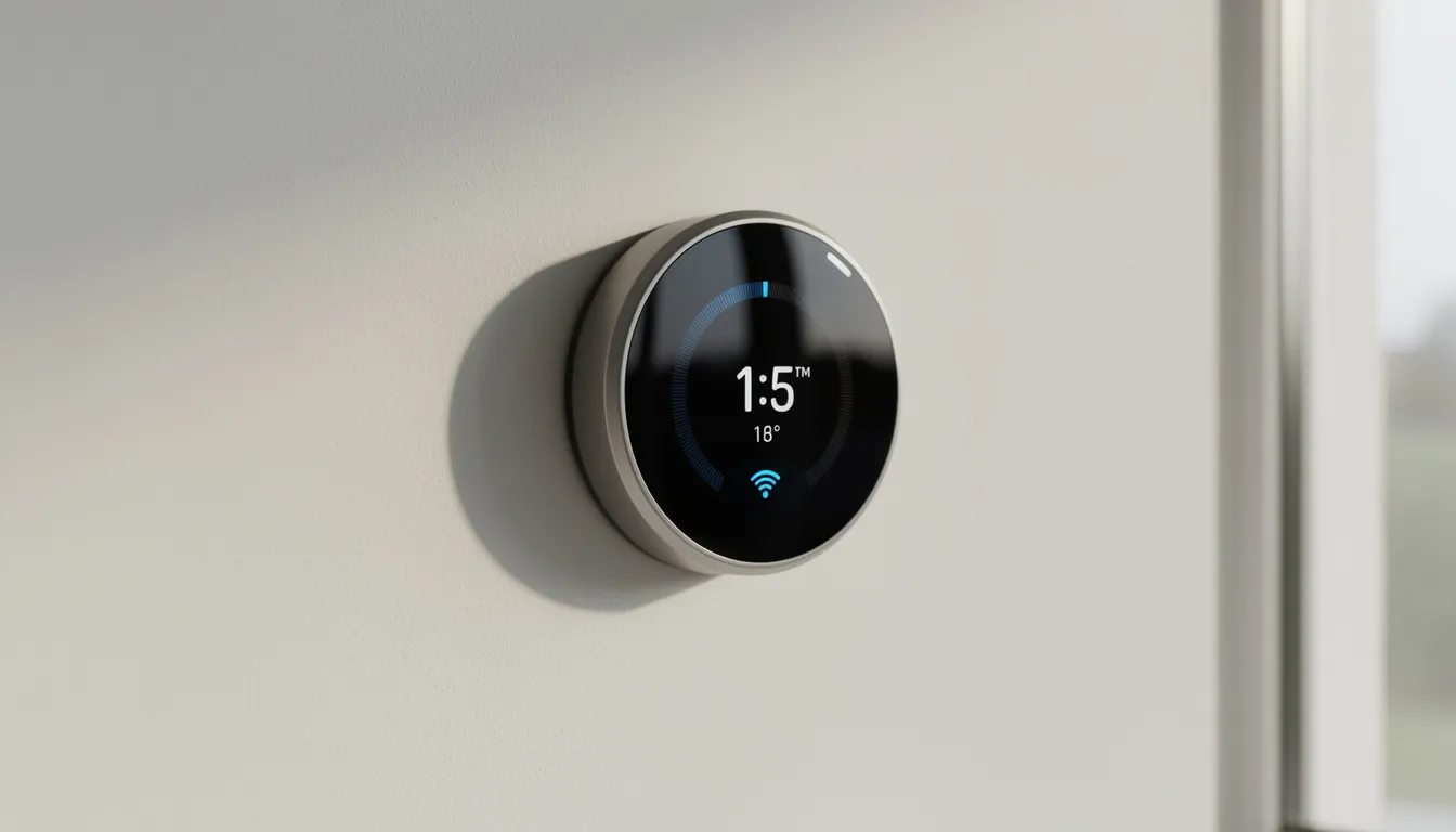 Smart thermostat on wall