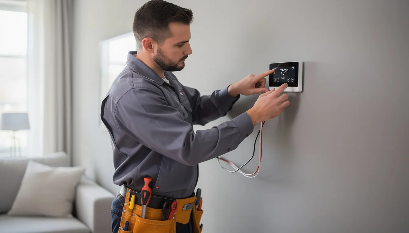 Engineer installing a smart thermostat