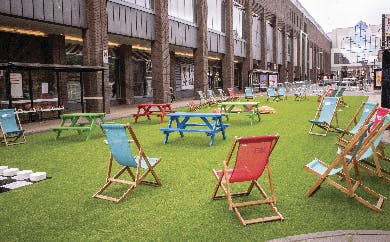 Deck chairs on artificial grass