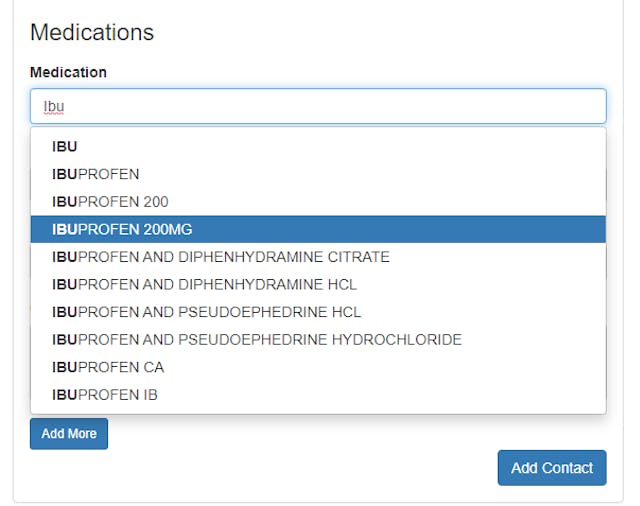 Medications  Auto Complete