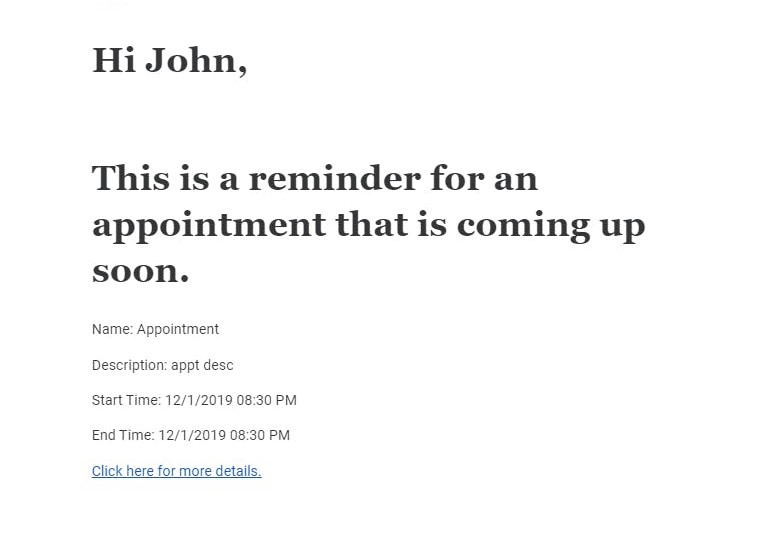 Email Reminder of Appointment