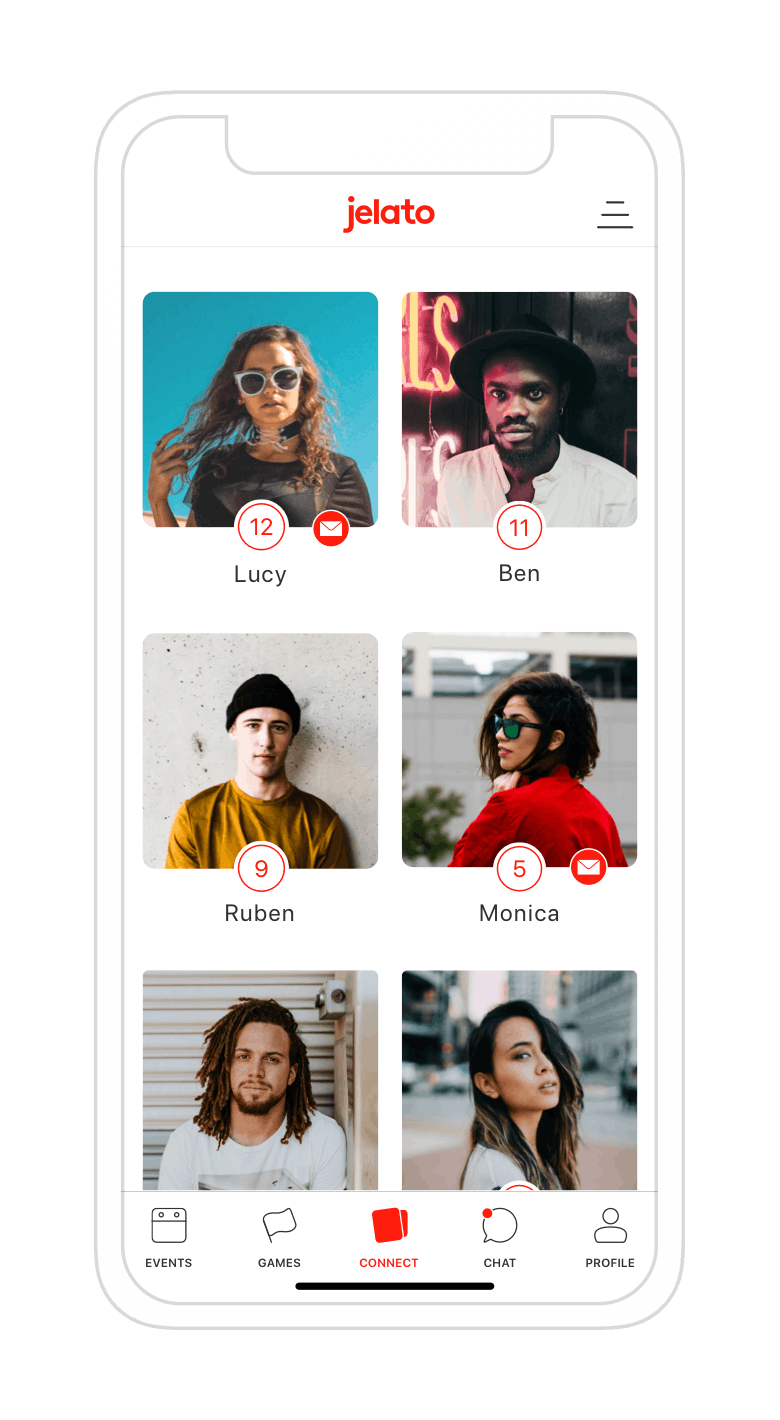 Mock-up mobile phone showing Jelato app feed