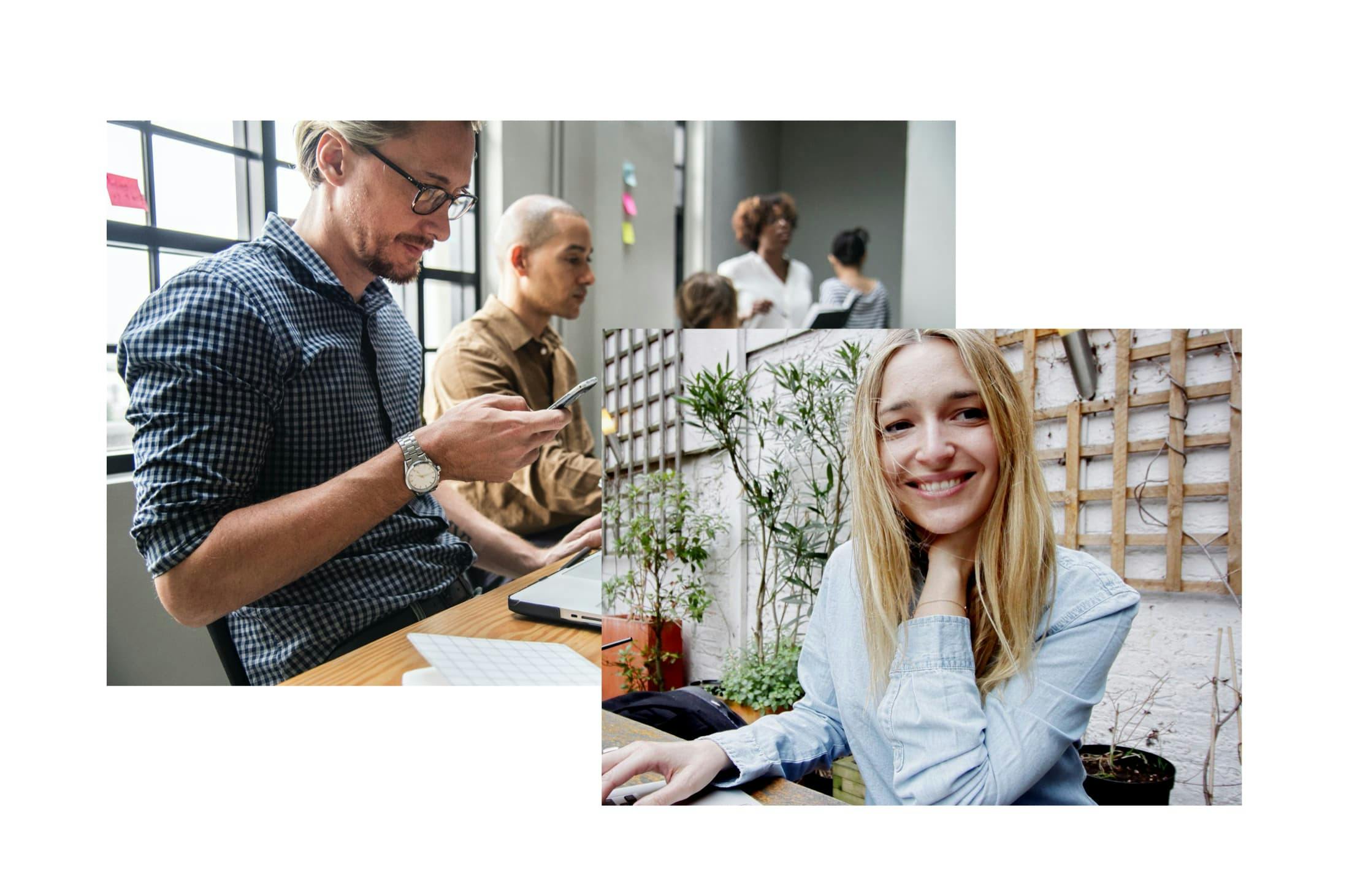 Image of user types showing a man with glasses and a woman with long hair