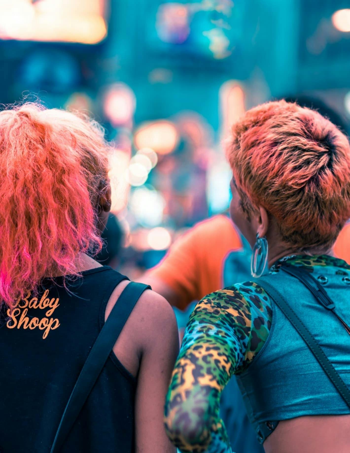 Two young woman with bright hair