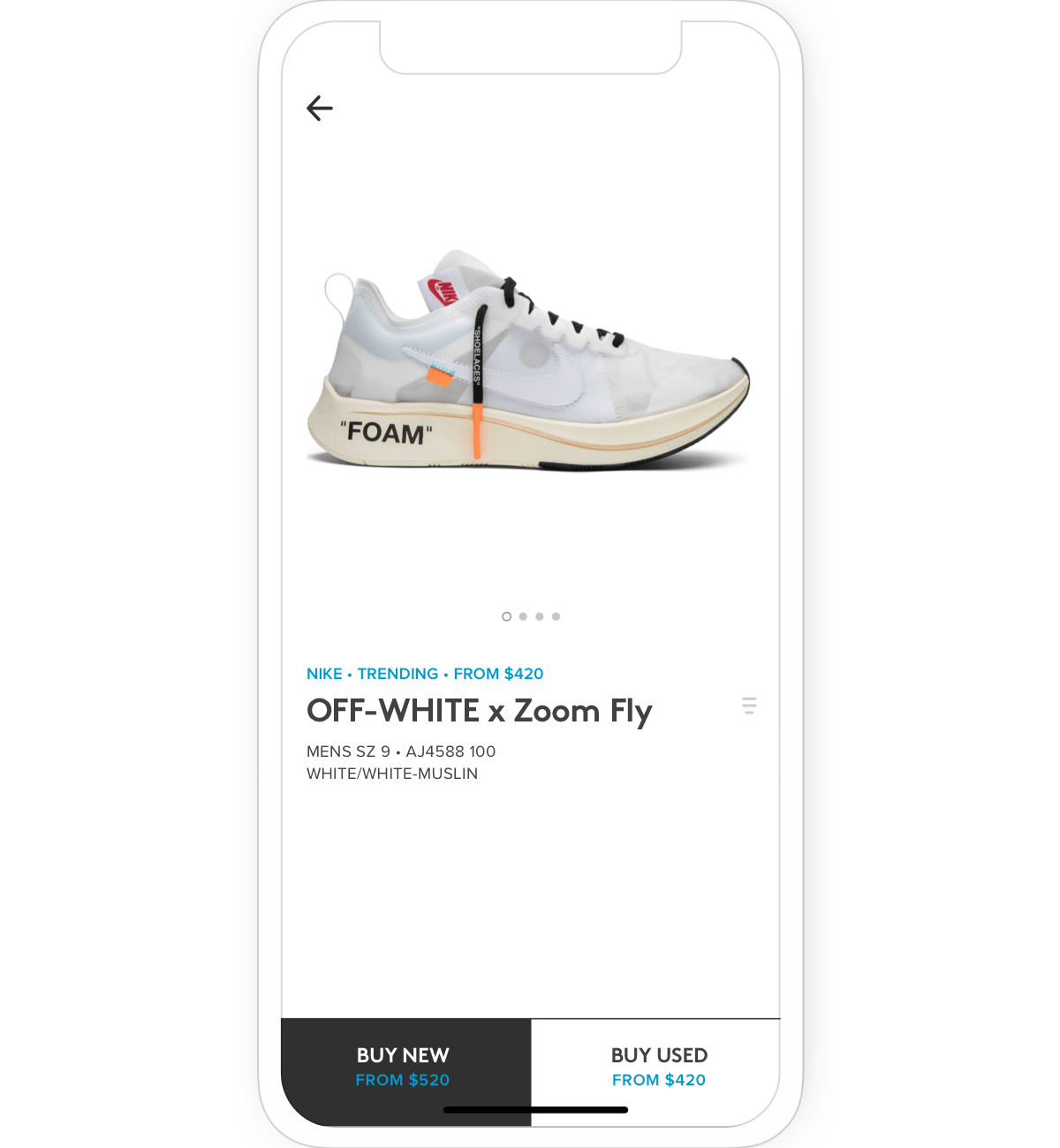 Mock-up of mobile phone displaying Sneaker Con app