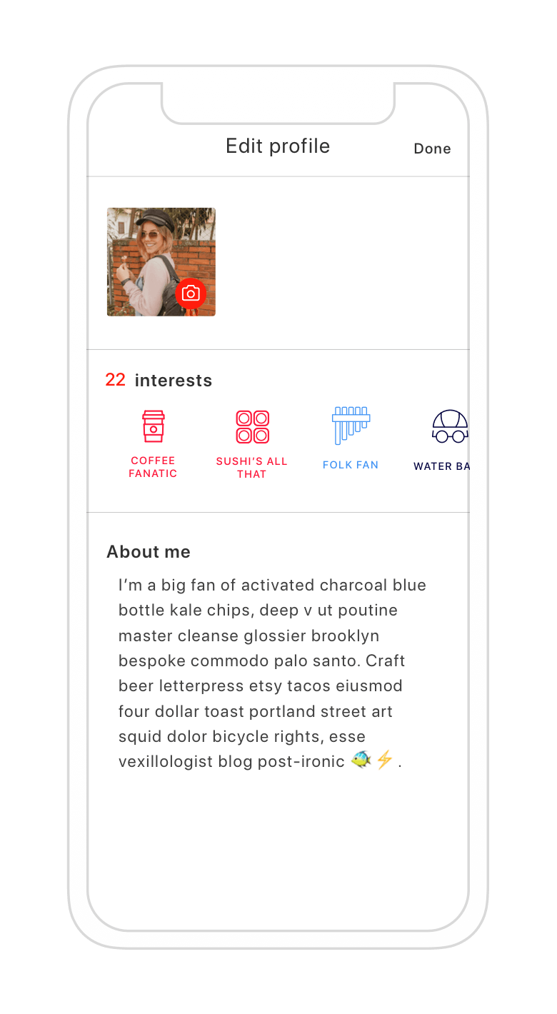 Jelato app profile edit screen 