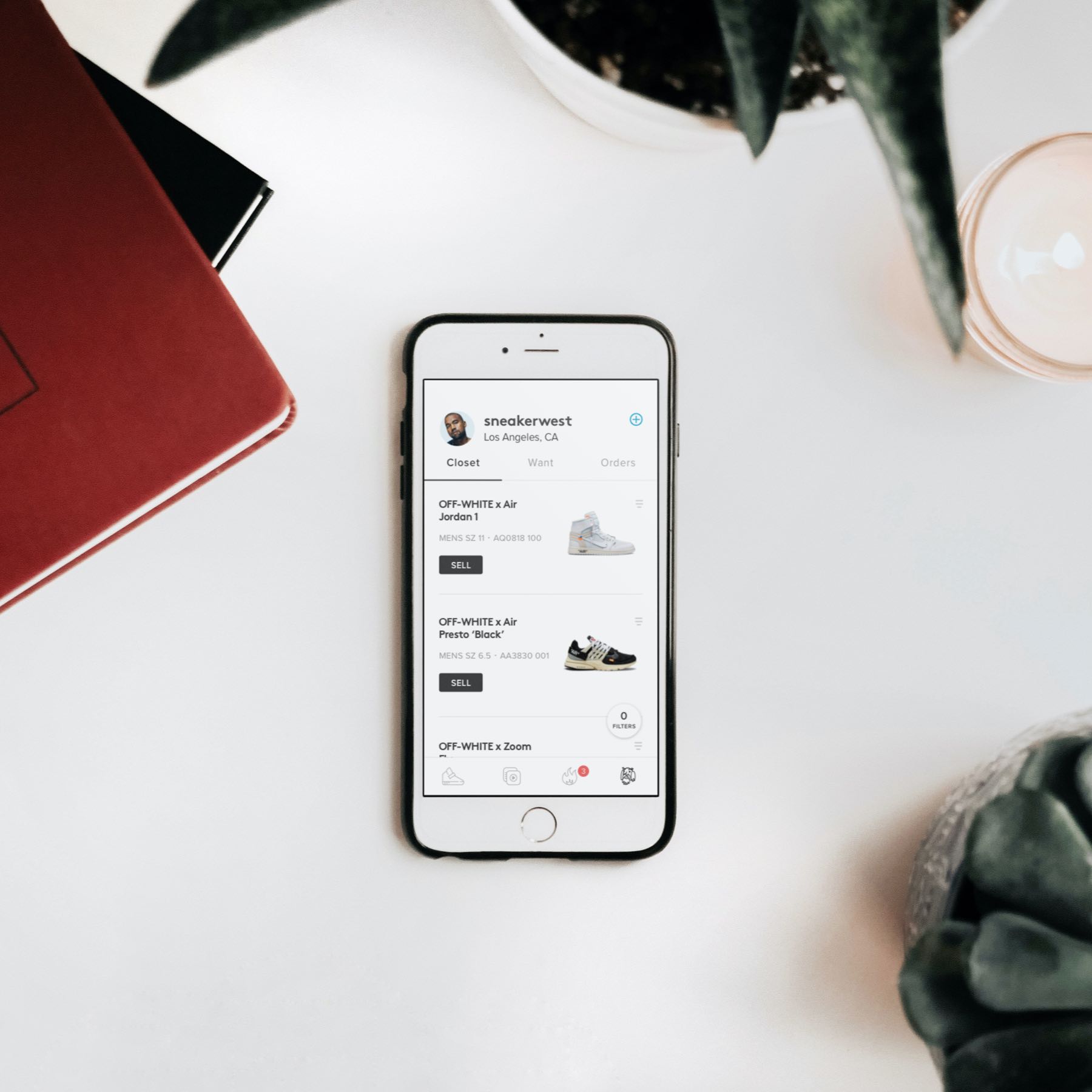 iPhone mock-up showing Sneaker Con app showing the closet screen