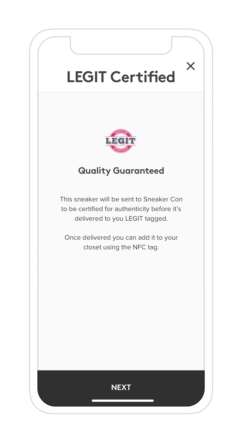 Sneaker Con app LEGIT certified screen
