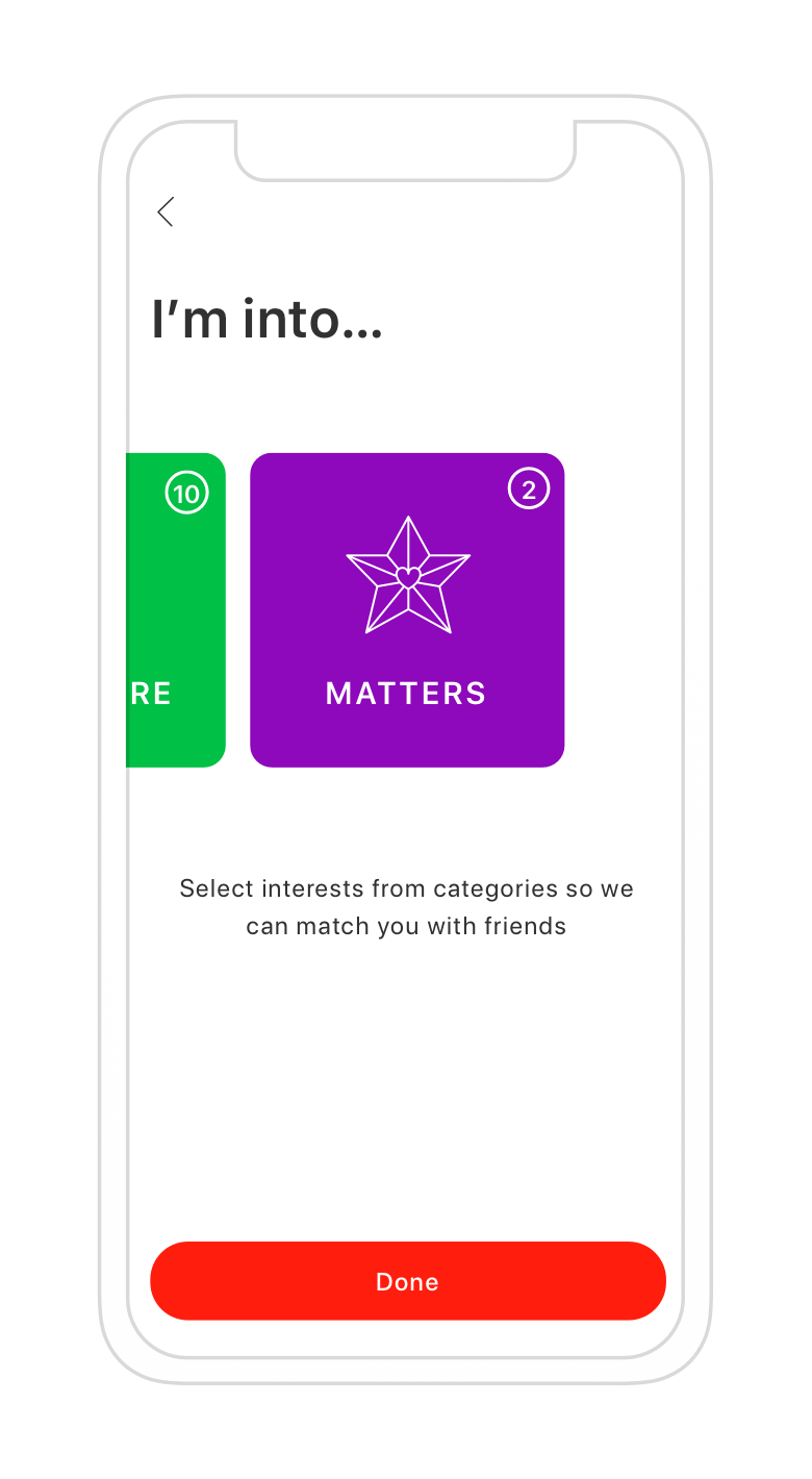 Jelato app categories selection screen 