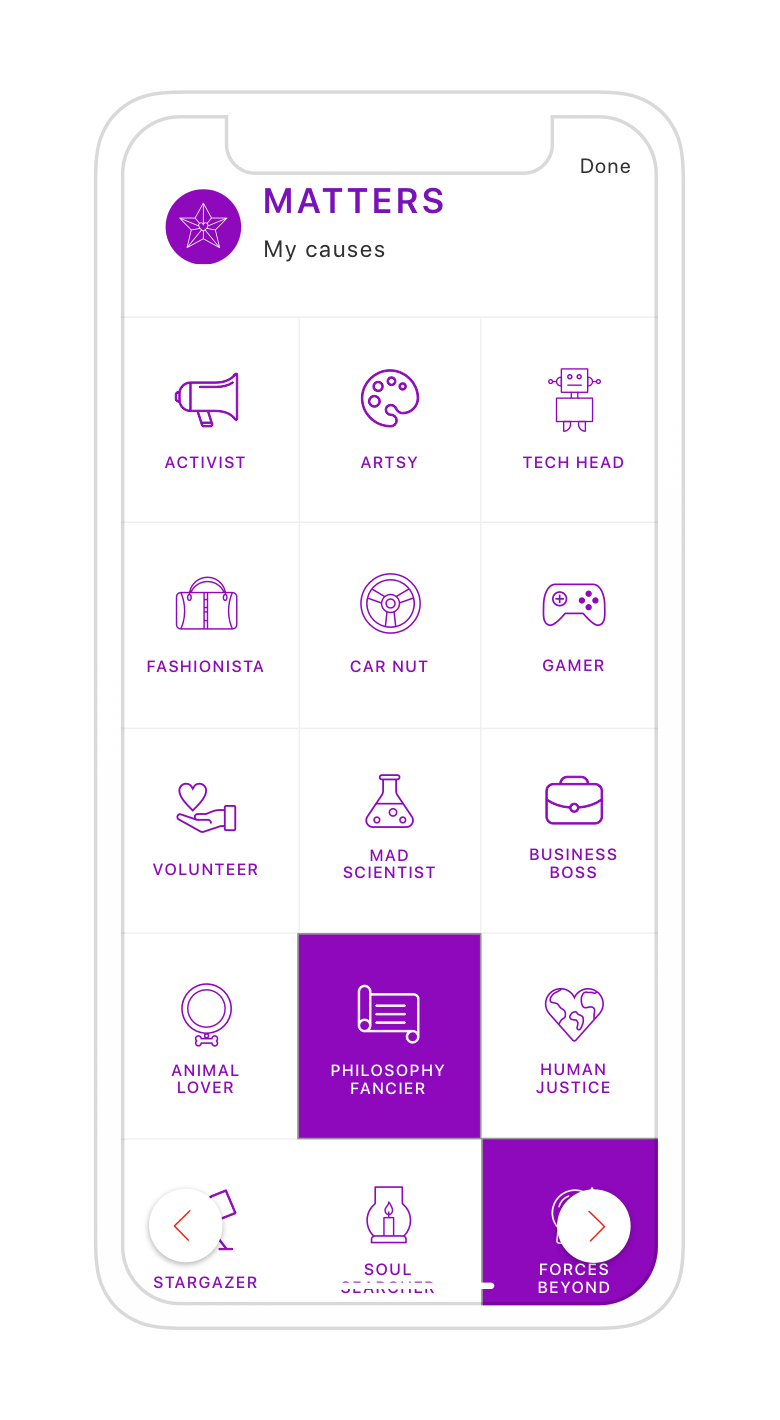 Jelato app interest selection screen 