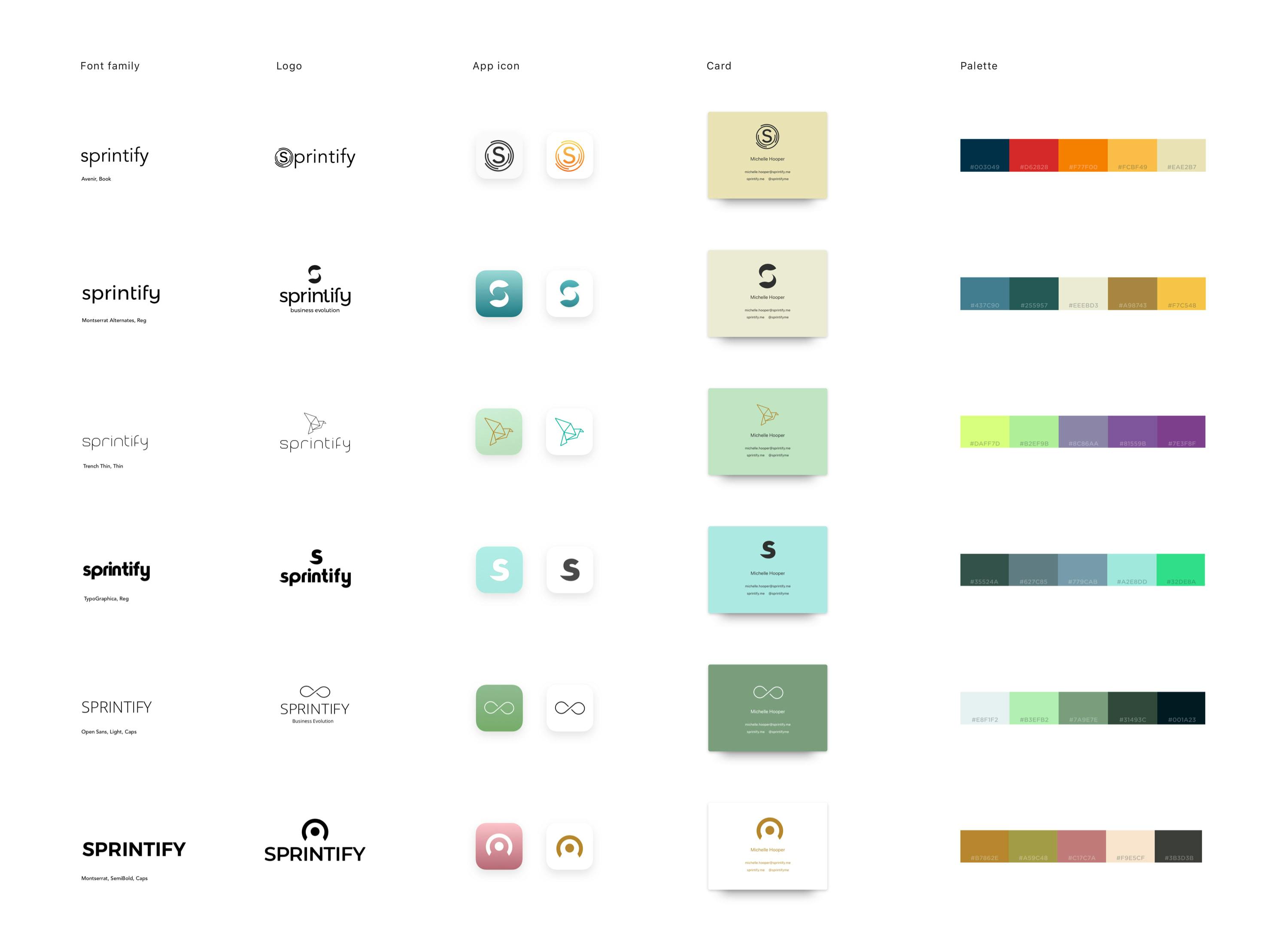 Artboard of the rendered Spintify mark exploration