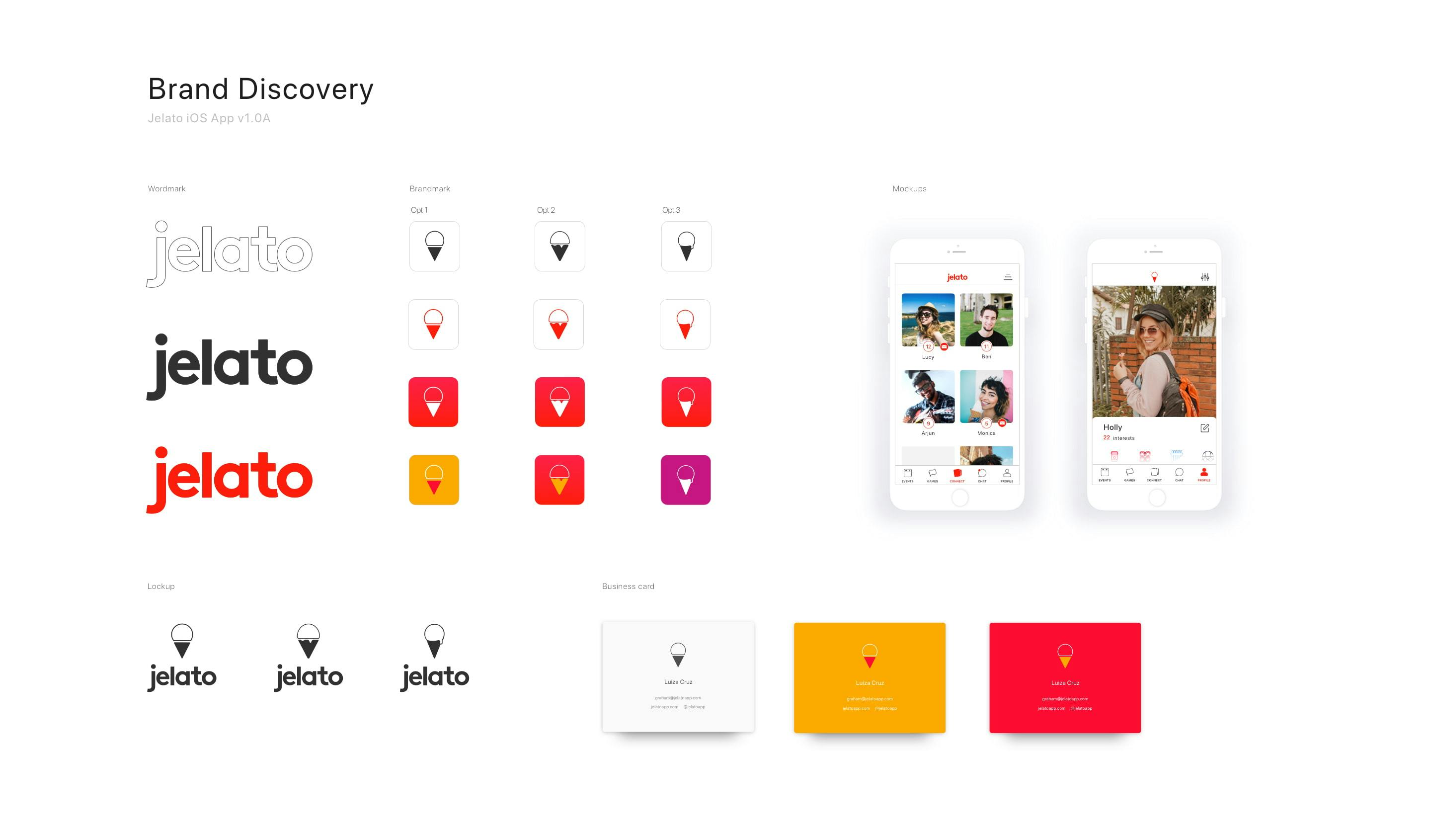 Brand discovery designs for Jelato app