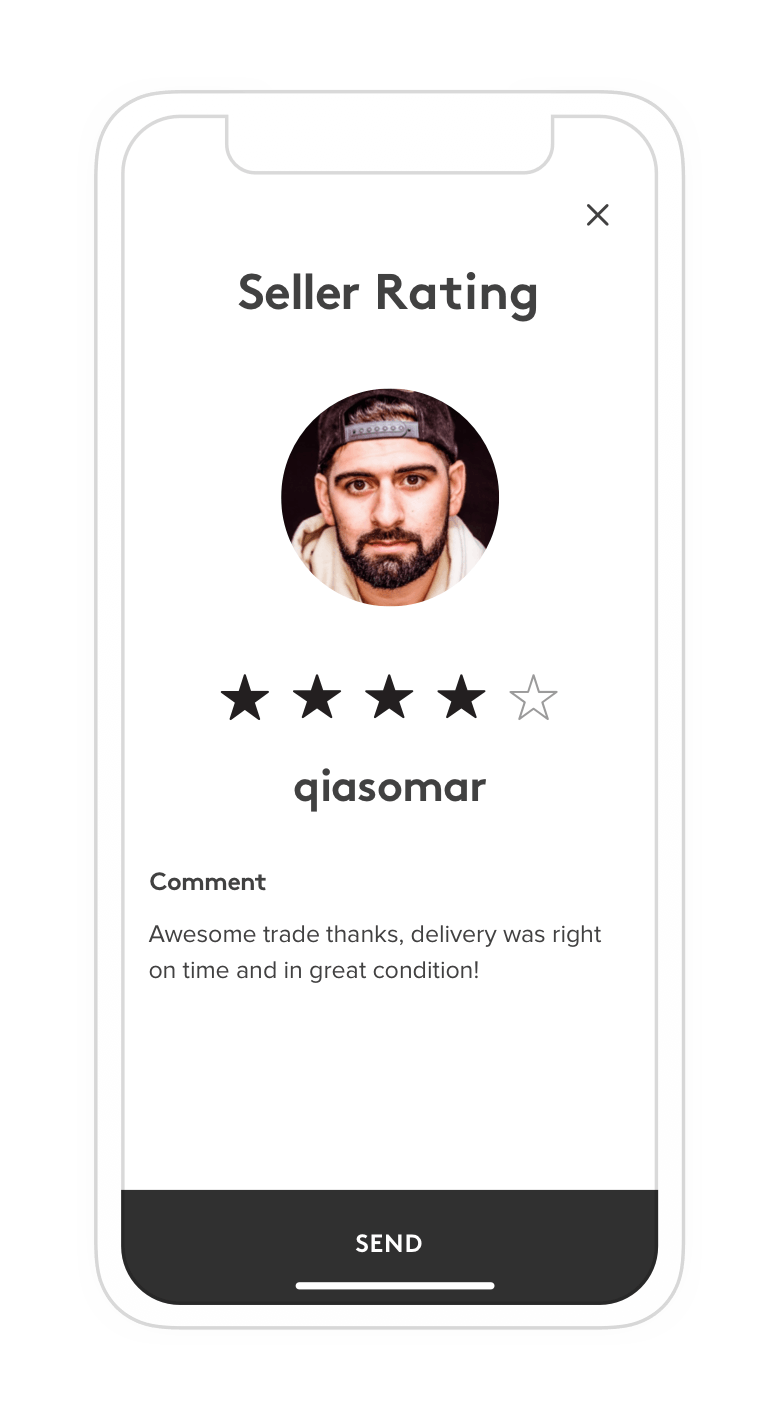 Sneaker Con app seller rating screen