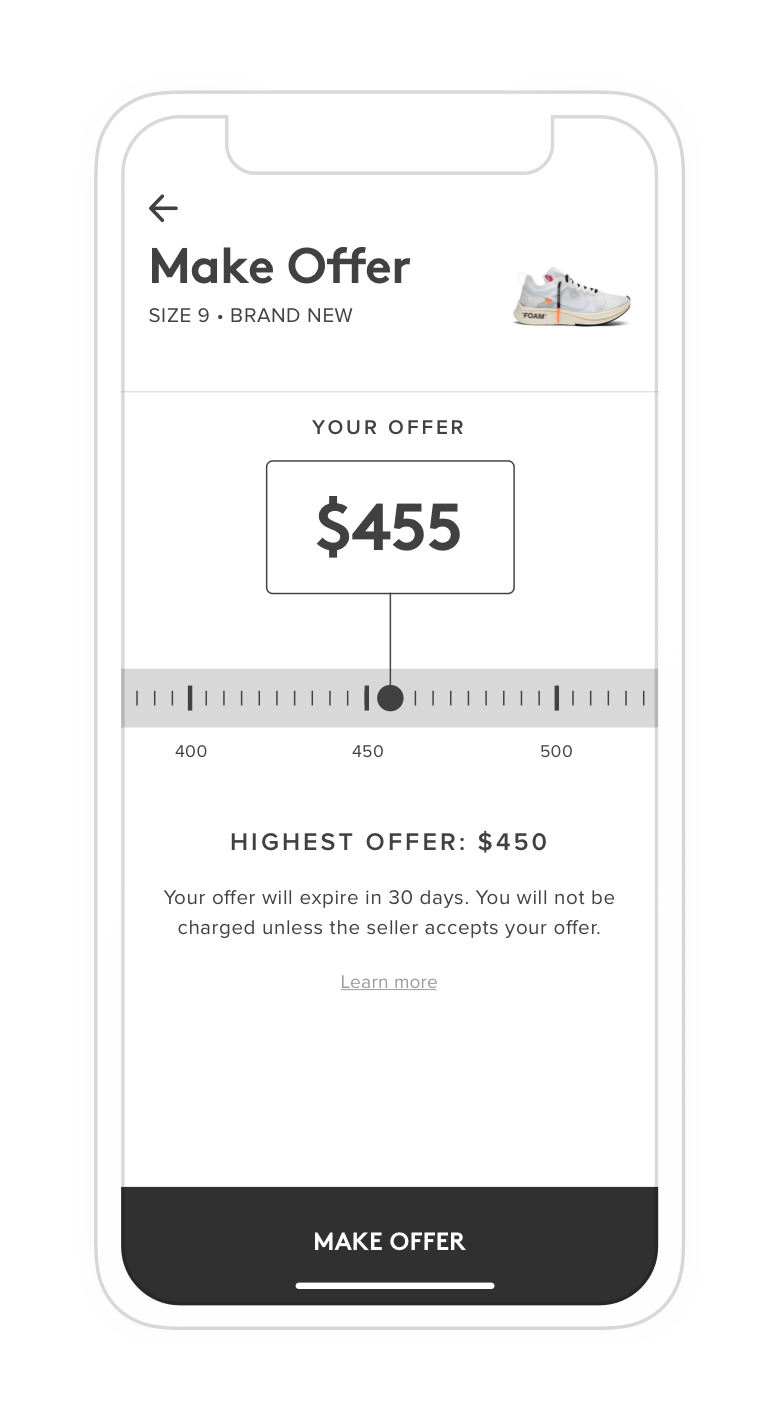 Sneaker Con app price slider screen