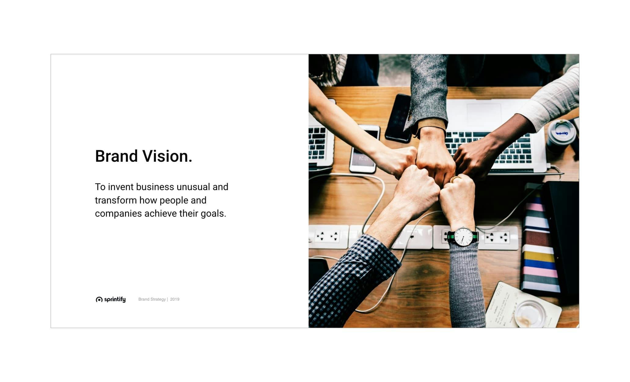 Page from the Sprintify brand strategy about the brand vision