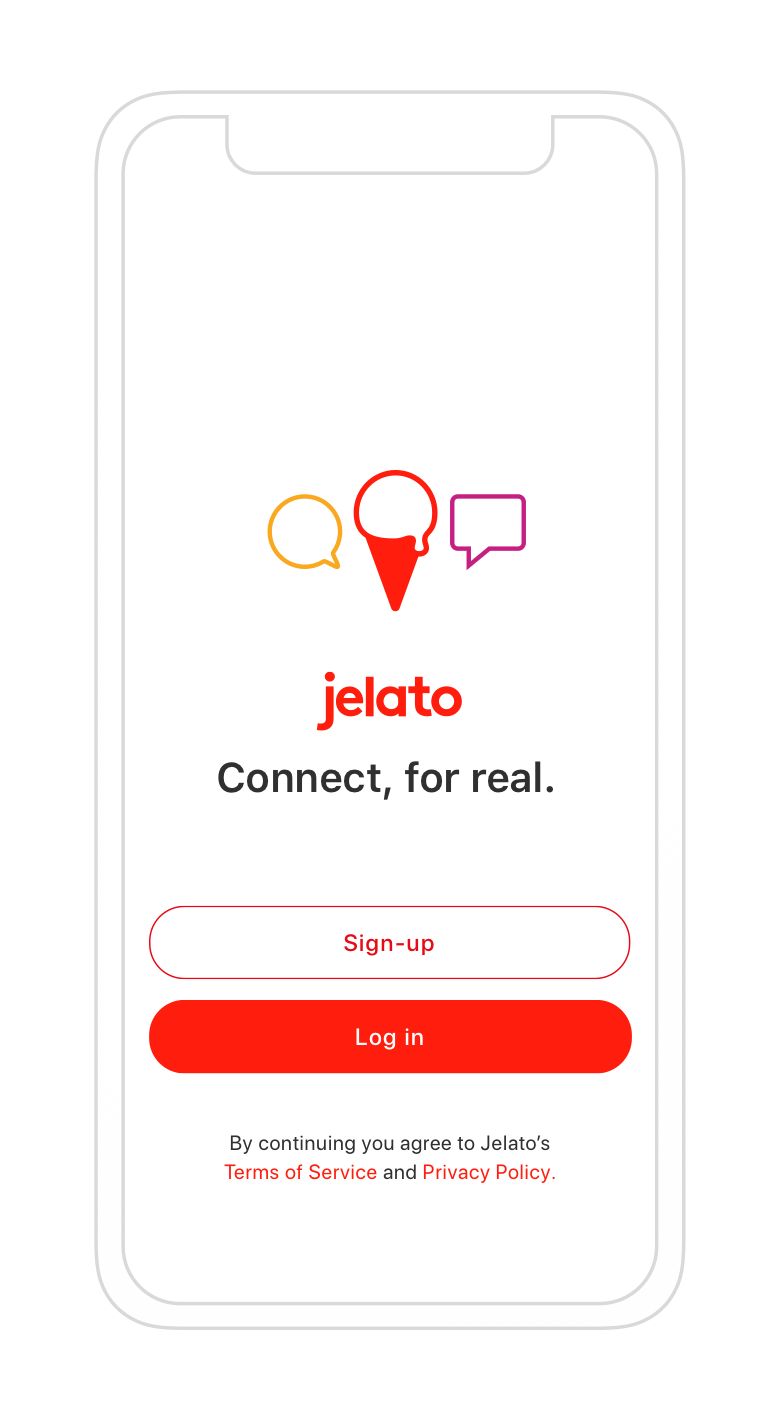 Jelato app log in screen