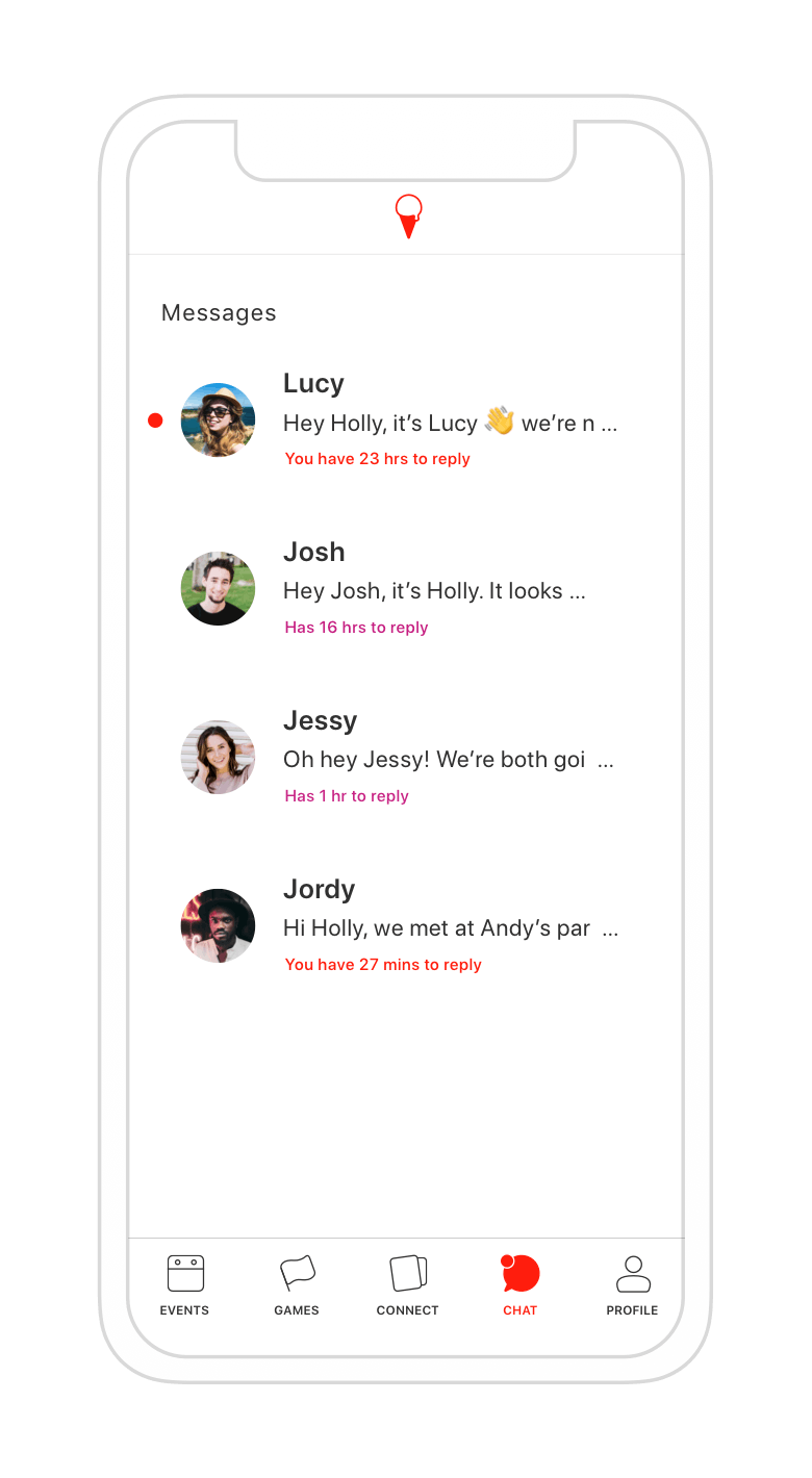 Jelato app chat list screen