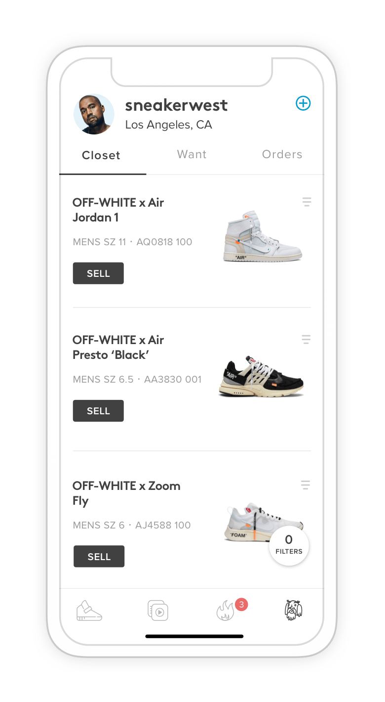 Mock-up of mobile phone displaying Sneaker Con app