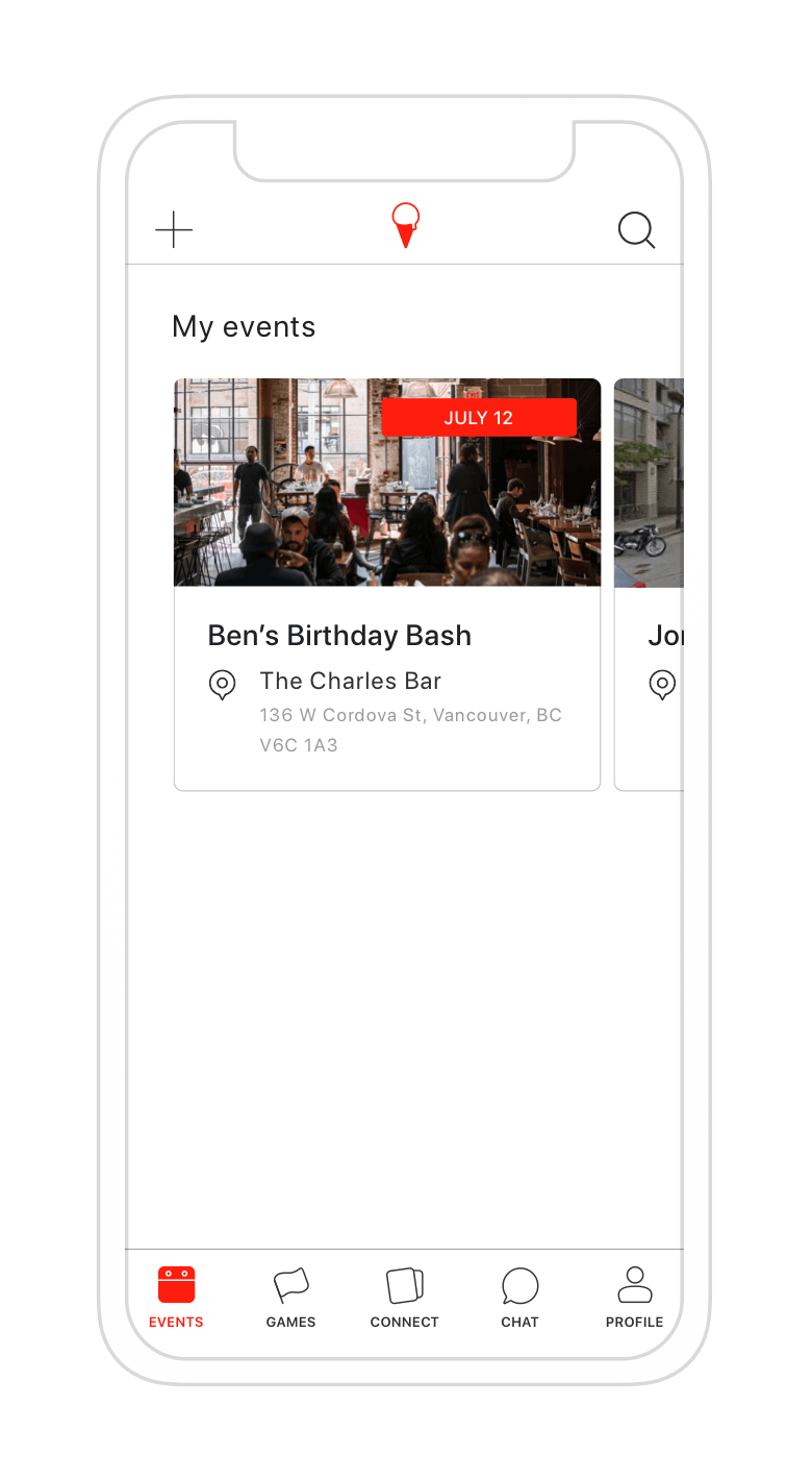Jelato app event home screen 