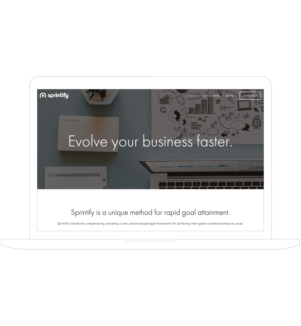 Mock-up of laptop showing Sprintify website