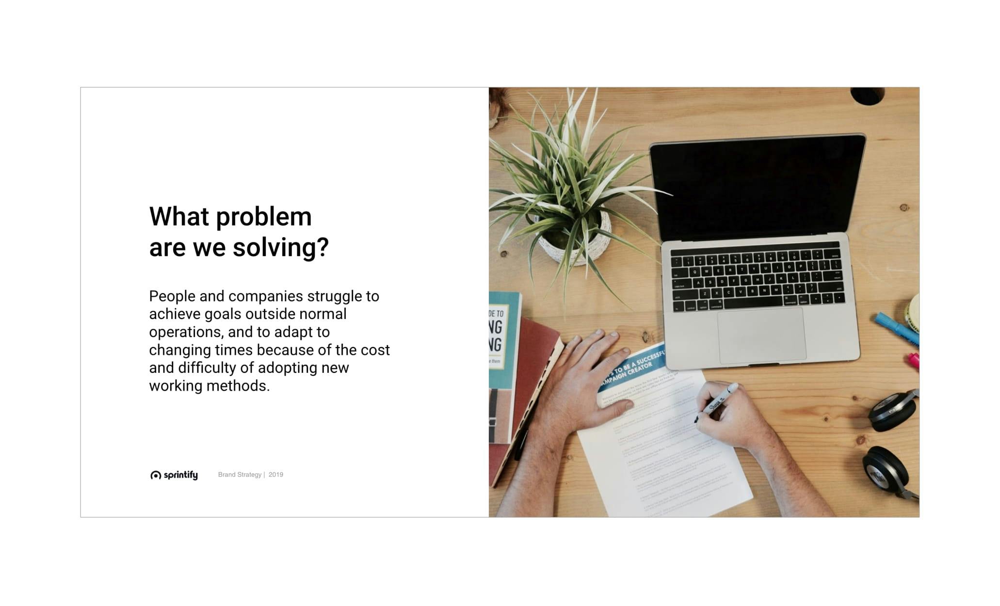 Page from Sprintify brand strategy about solving a problem