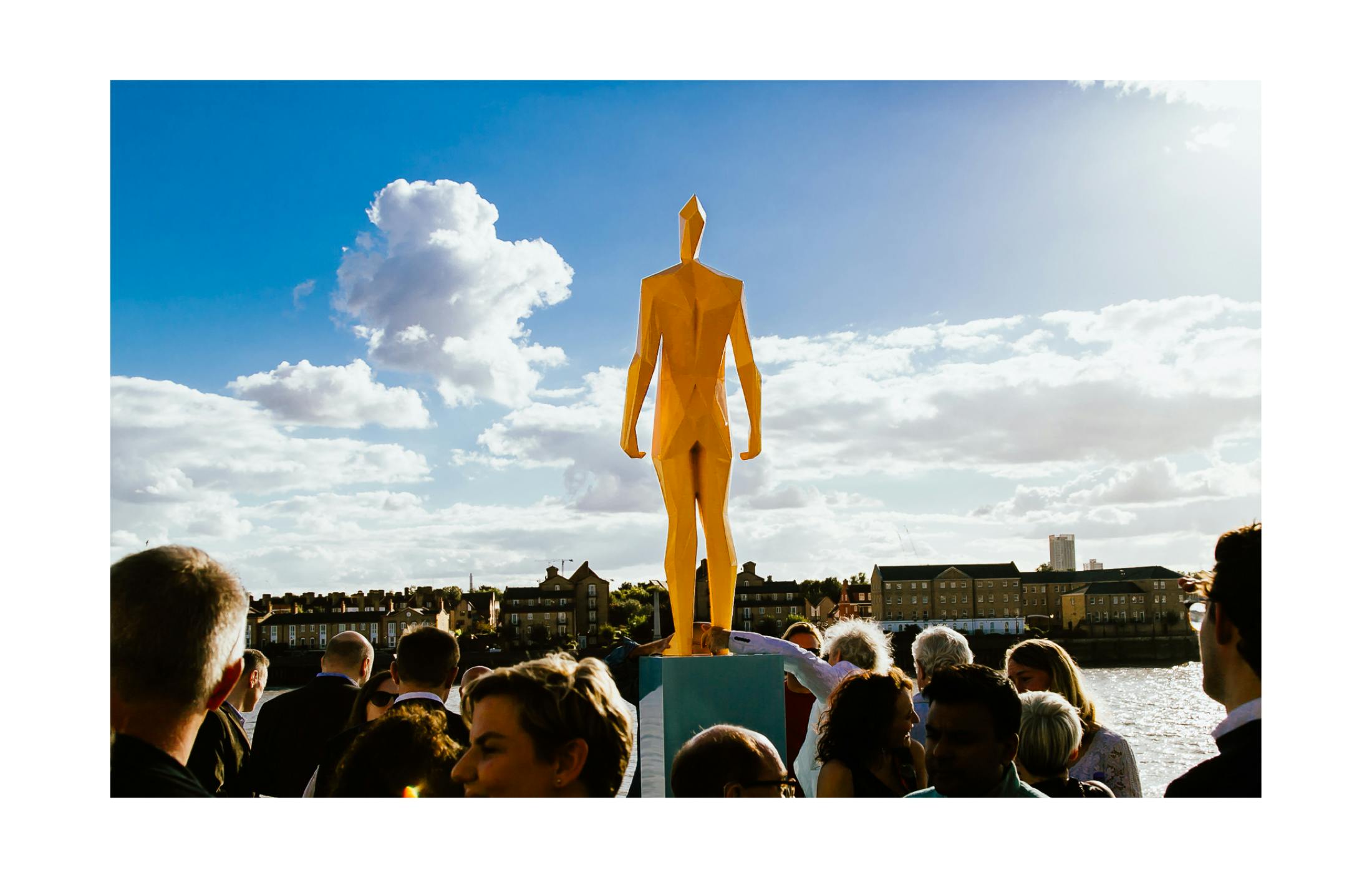 Photo of art installation on the Thames River at art exhibition