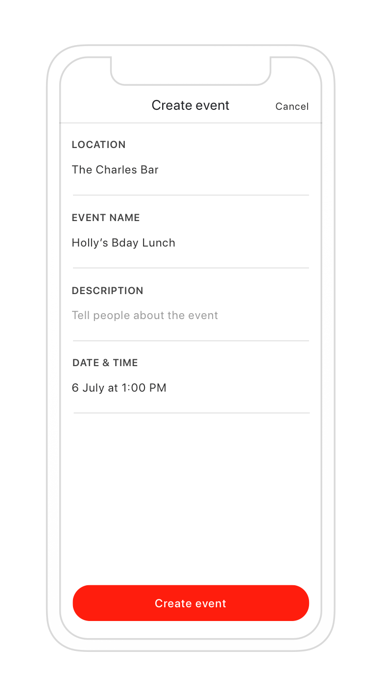 Jelato app event details screen 