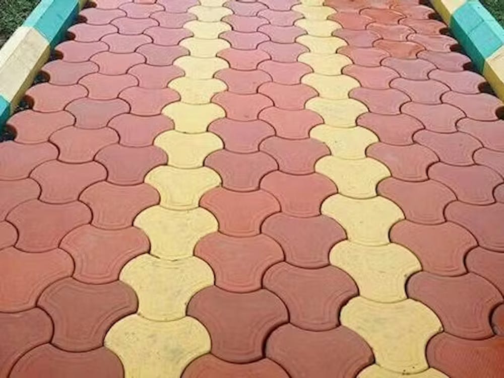 Cosmic paver block in red and yellow pic