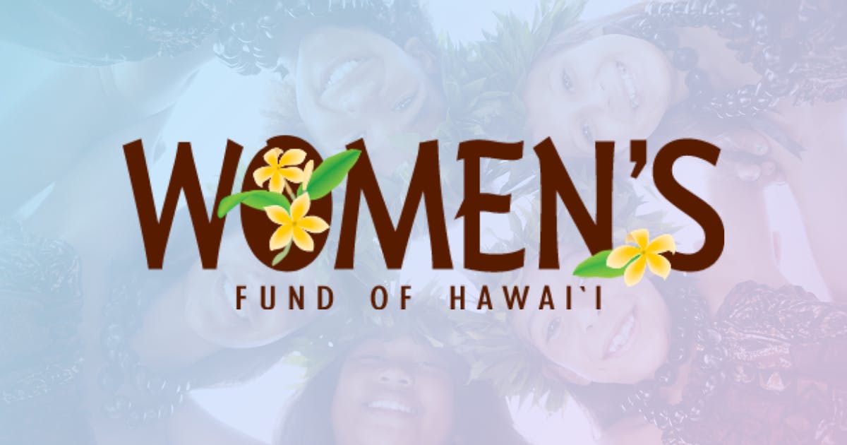 Image of Women's Fund of Hawaii logo over image of young women from Hawaii