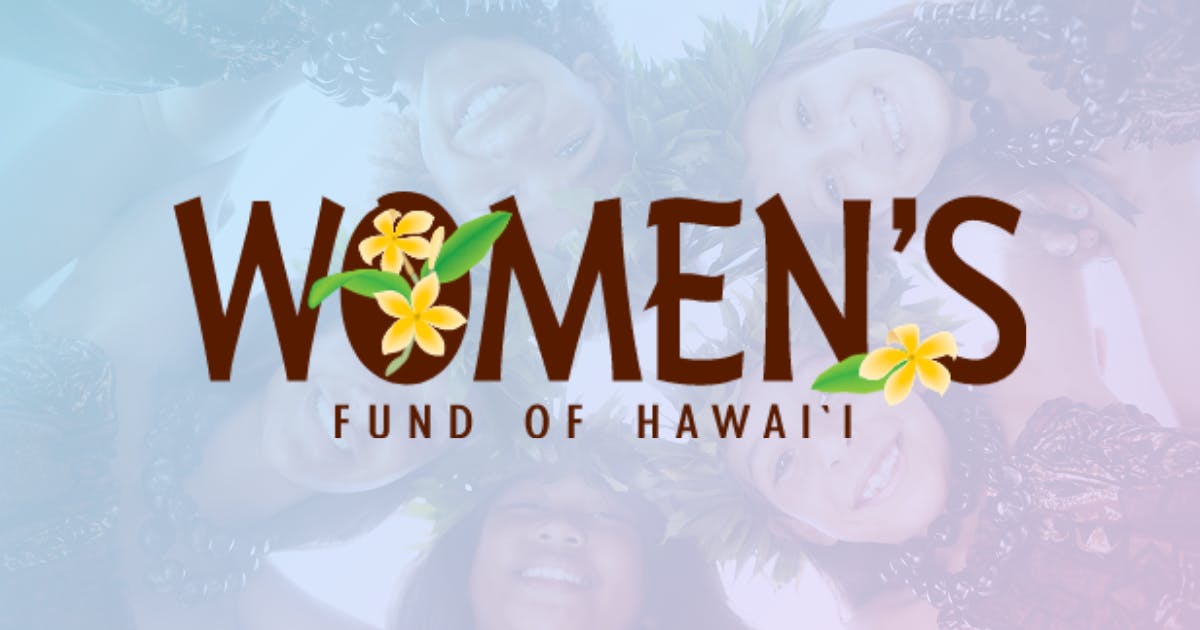 Image of Women's Fund of Hawaii logo over image of young women from Hawaii 