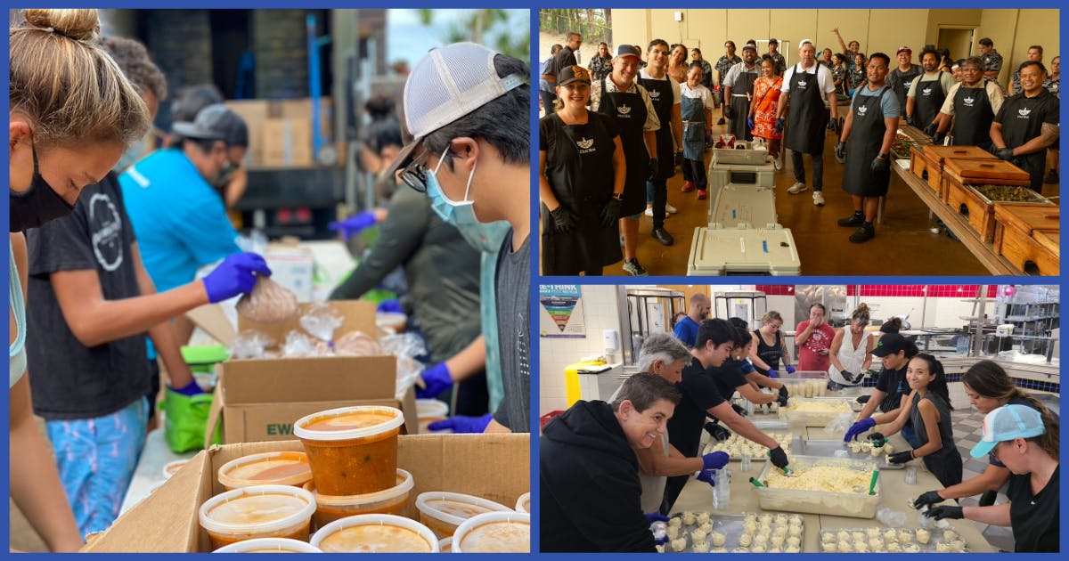 Photo collage of Chef Hui Volunteers on Maui