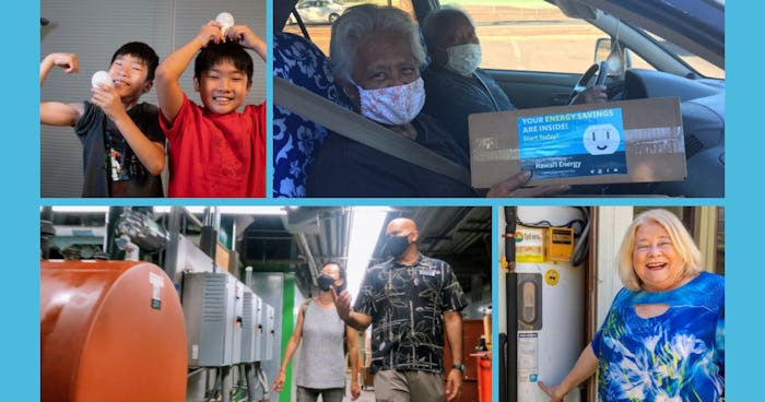 Composite photo of people in the community showcasing the ways they save energy.