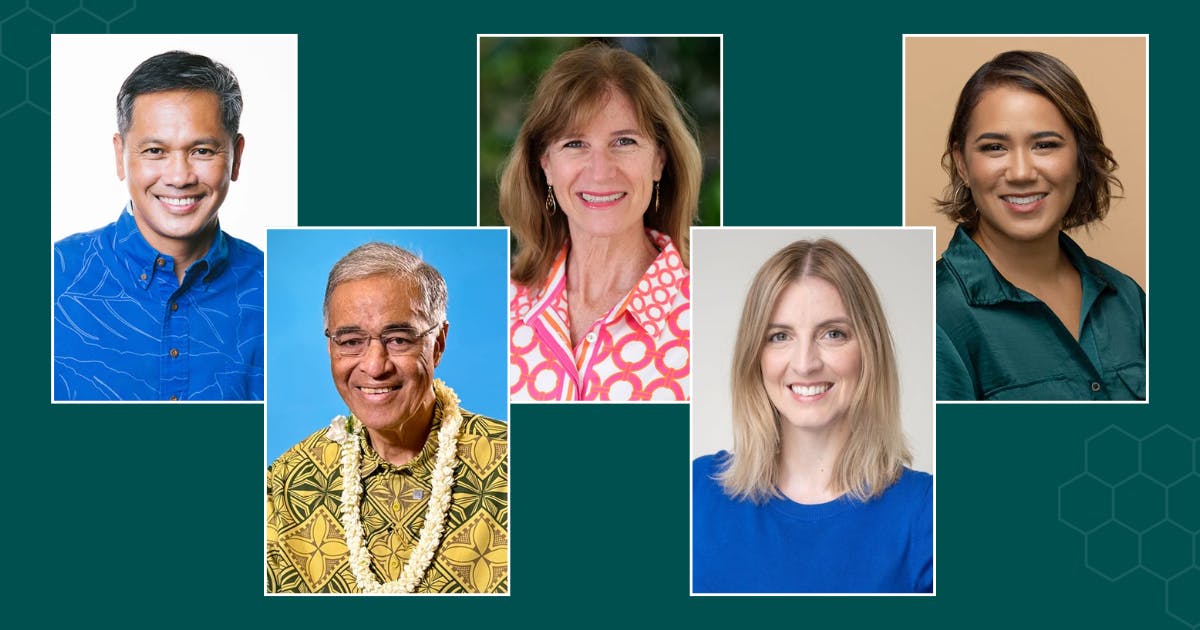 Composite photo of AJ Halagao, Mufi Hannemann, Colleen McAluney, Melissa Miyashiro, Ku‘ulani Keohokalole
