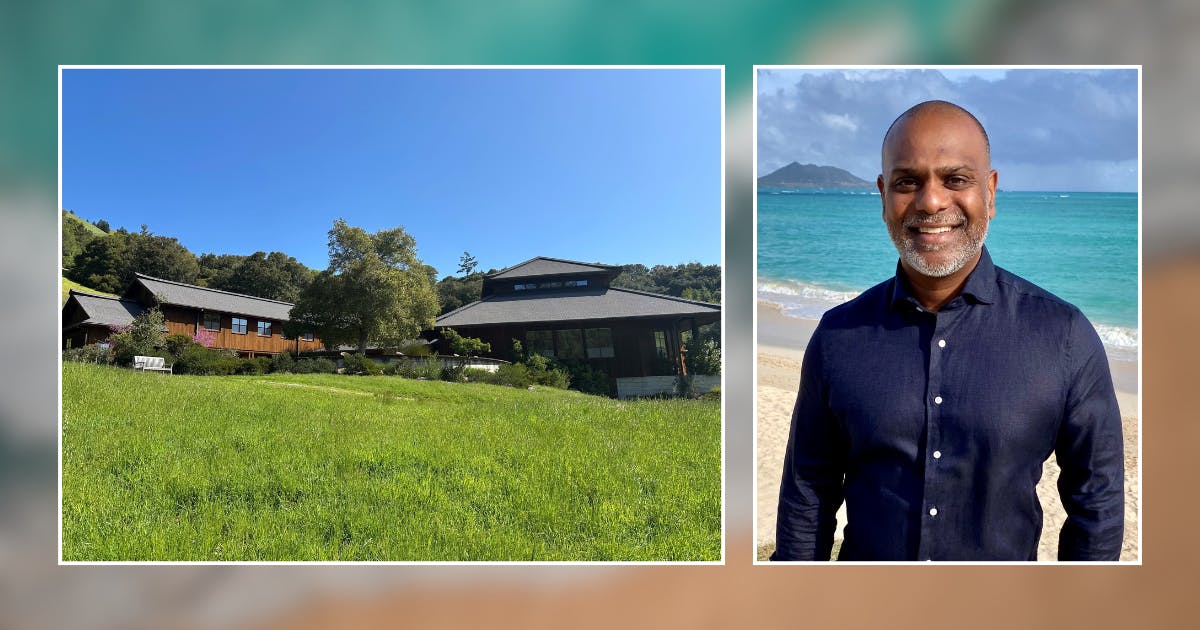 Composite photo of the Spirit Rock Meditation Center and Ed Barnabas.